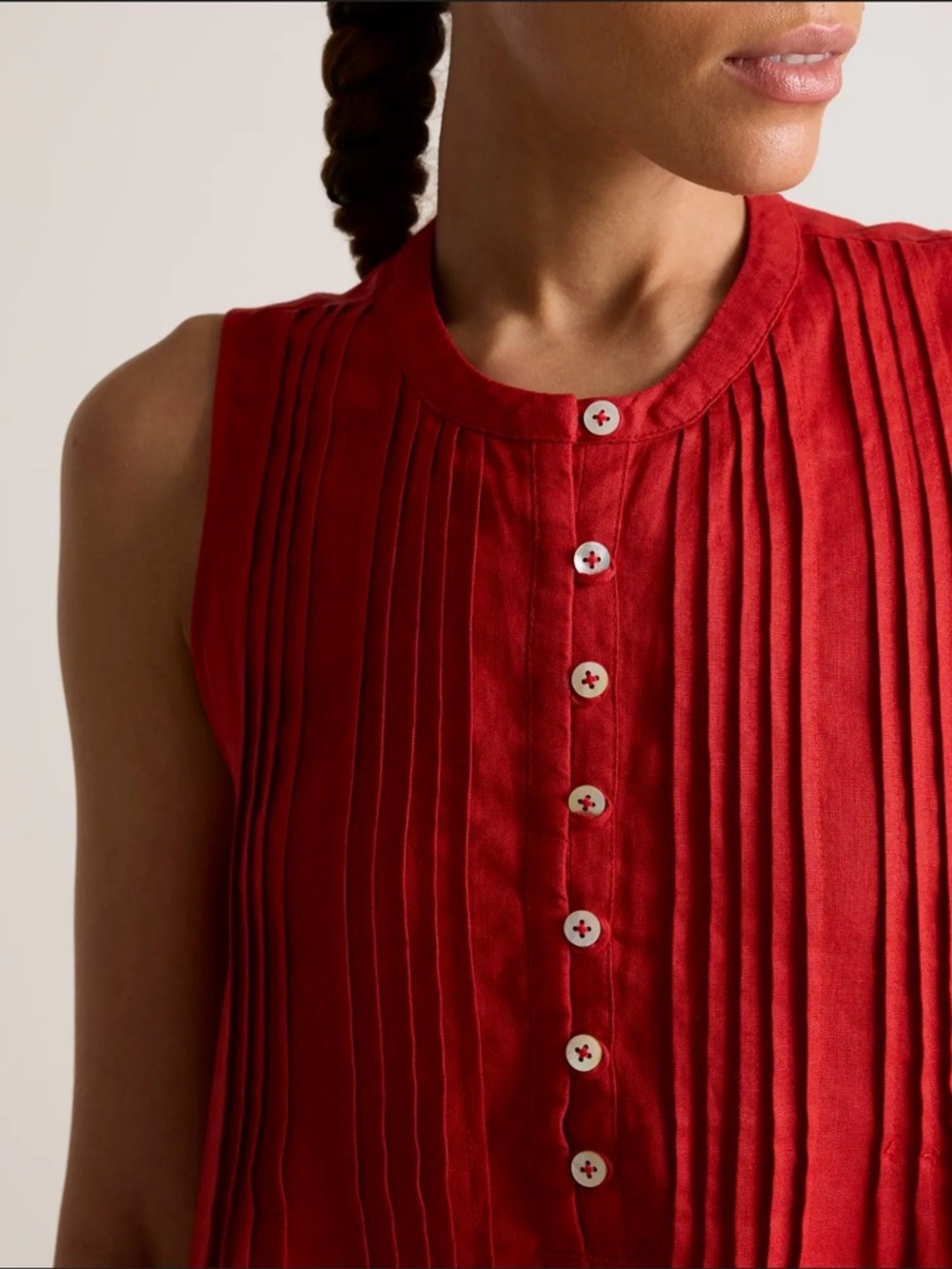 QUINCE 100% EUROPEAN LINEN SLEEVELESS SWING DRESS IN RED SIZE LARGE - Picture 3 of 8